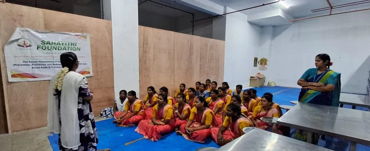 Women staff participating in POSH compliance training at Anandham Silks, Tiruppur