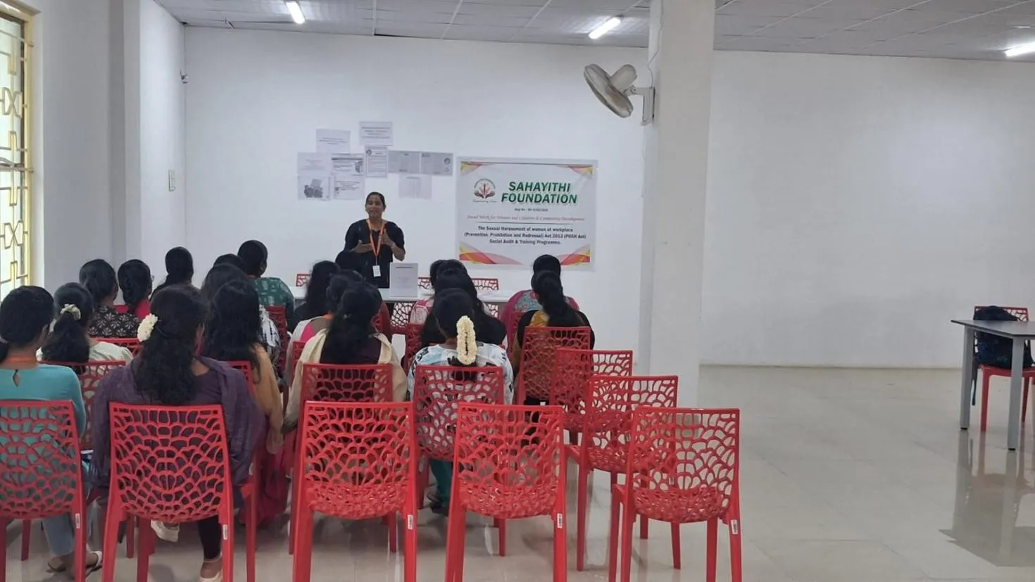 Sahayithi Foundation conducting a POSH Act 2013 workplace compliance and awareness training session in Tiruppur